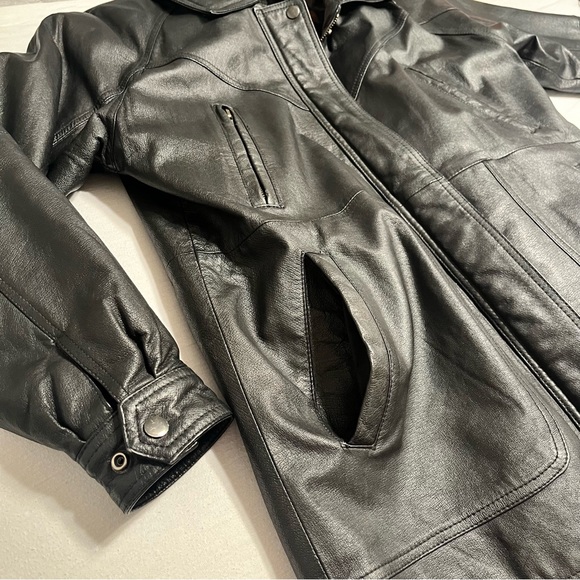 Vintage American Leather Black Long Genuine Leather Jacket - Picture 5 of 16